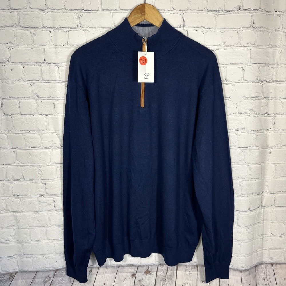 NEW Collars & Co Quarter Zip XXXL Australian Merino Wool Sweater‎ Navy Blue